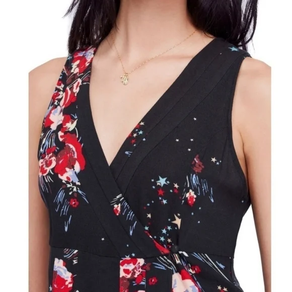 NWOT Free People Women's Black Sleeveless Back To Basics Floral Tunic Blouse - Picture 3 of 6